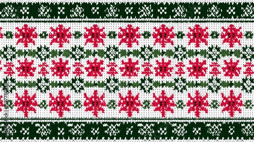 Traditional fair isle christmas sweater pattern showing knitted snowflakes and festive holiday motifs