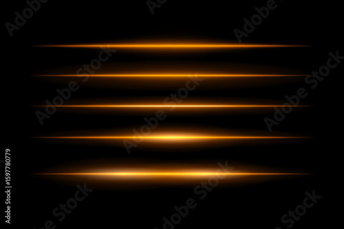 Glowing horizontal beams arranged in vertical stack with symmetrical light spread. Sharp edges fade smoothly into dark background, creating futuristic motion effect.