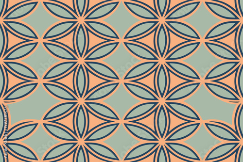 Geometric floral pattern with peach and teal petals abstract
