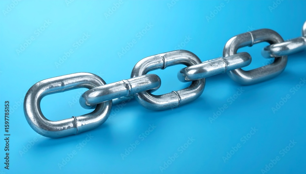 Obraz premium Realistic Chain Link on Blue Background Unity and Security Symbol