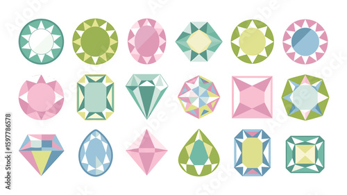 Vibrant Gemstones A Colorful Collection of 18 Stylized Jewels in Vector Format, perfect for design projects