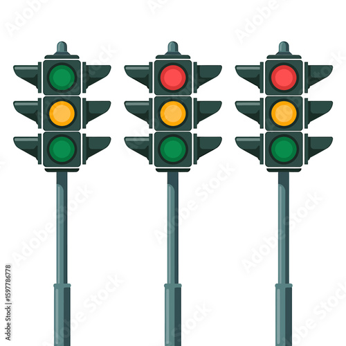 Three Identical Traffic Lights A Digital Illustration of Road Safety and Signal Control