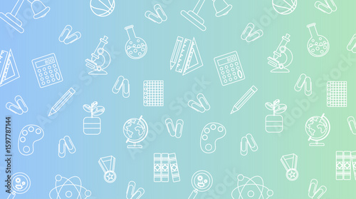 Bright gradient childrens background pattern with school linar supplies