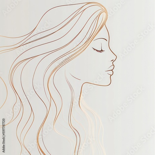Elegant profile of a woman with flowing hair
