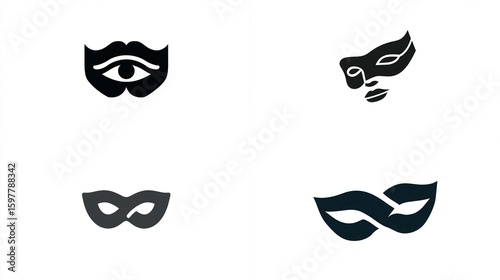 Wallpaper Mural Mask icons on white background, symbolizing disguise, deception, and anonymity, suitable for design elements Torontodigital.ca