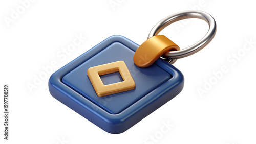 Stylish 3d render of a blue and gold keychain emblem with metallic ring