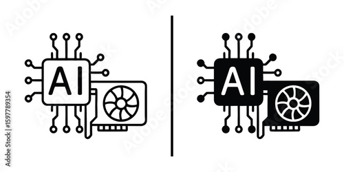 AI Chip Innovation: Two striking logo designs of the AI chip and graphic card symbolize the advancement of artificial intelligence. This illustrates the power of technology.