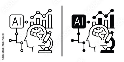 AI Insight: An emblematic design symbolizing the fusion of artificial intelligence and human intellect. Featuring a cerebral representation paired with analytical instruments.