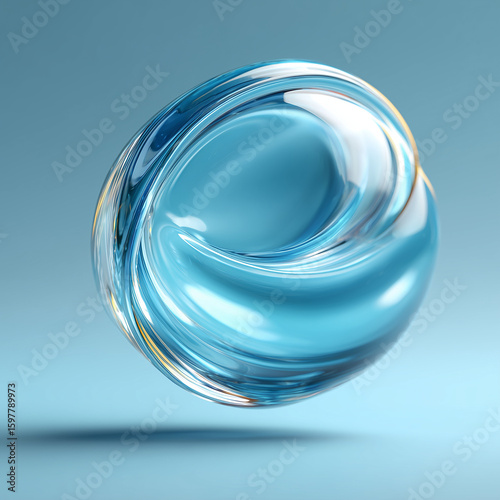 Irregular Transparent Hydrogel Ball Floating with Light Blue Background, Hyper-Realistic Style, High-Definition Rendering