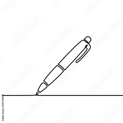 Ballpoint pen writing a line. Symbol of study, notes and school tasks