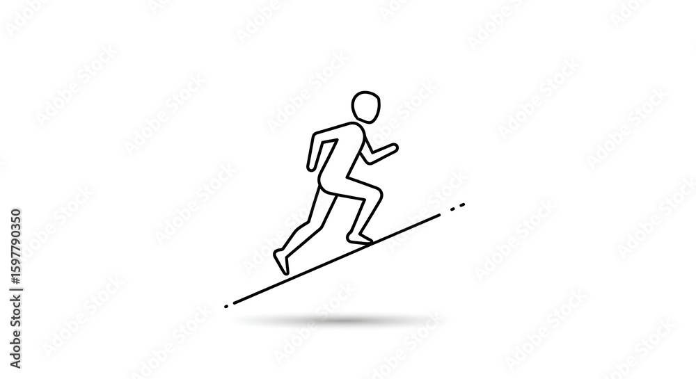 Fototapeta premium Running athlete runner sport fitness exercise workout training climb uphill slope silhouette vector icon