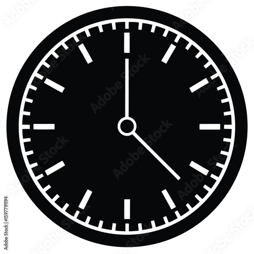 Black clock face with white hour markers and hands Free Download Black clock face with white hour markers and hands - GFXLoad