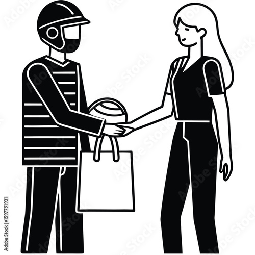 Delivery person handing package to customer vector