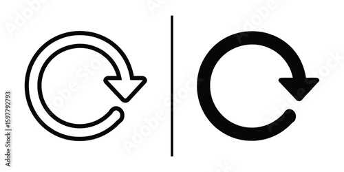 Revolving Icon : A pair of revolving icons, one outlined and the other solid, symbolize concepts such as refresh, reload, update, and restart.