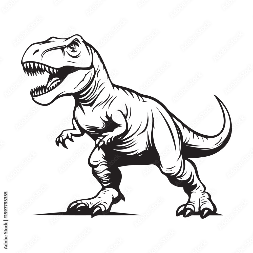 Obraz premium Vector illustration of a Tyrannosaurus rex (T-Rex), a fierce and iconic dinosaur from the Late Cretaceous period on a white background.