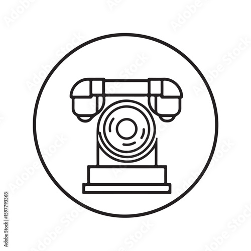 Vector illustration of a classic vintage telephone with rotary dial and handset on a white background.