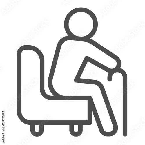 Grandfather seat on chair line icon, family therapy concept. Vector graphics. Pensioner, man with walking cane, elderly sign on white background, outline style icon for mobile or web design.