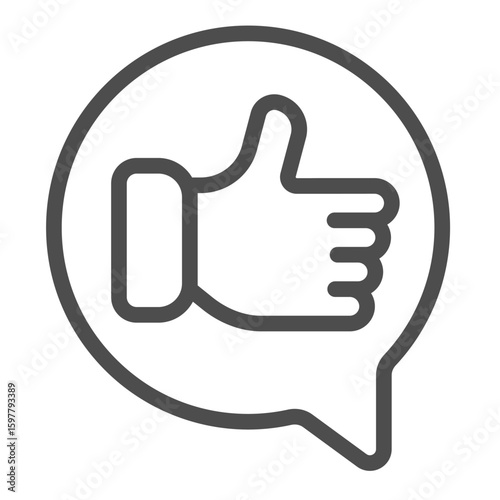 Popup with thumb up hand line icon, psychiatry concept. Vector graphics. Like symbol in speech dialog, positive review sign on white background, outline style icon for mobile or web design.