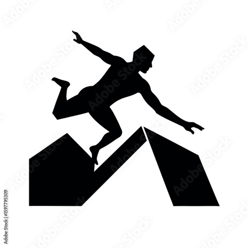 Man doing rooftop jump in parkour training motion silhouette Art Vector illustration