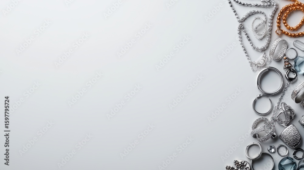 Fototapeta premium Elegant Display of Various Jewelry Pieces on Soft Background
