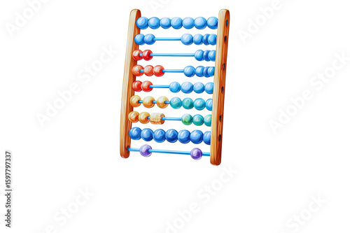 Colorful Wooden Abacus With Multiple Rows Of Beads In Various Colors On A Transparent Background Isolate