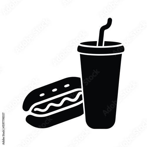 A minimalist icon illustration Hotdog and Soda Combo Icon.