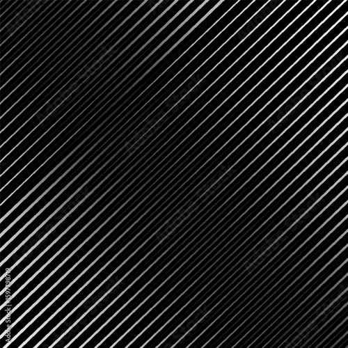 Diagonal striped illustration. Repeating white lines on a black background. Surface pattern design with linear ornamentation. Disco light motif. Striped wallpaper.