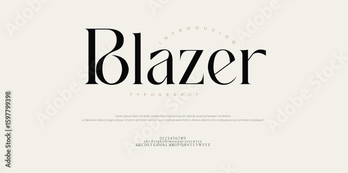 Blazer Modern elegant serif font alphabet logo. Typography minimal luxury lettering for fashion branding, decorative wedding vintage retro logos. Vector illustration.


