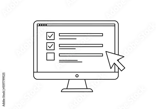 Visual representation of a computer screen displaying a checklist with checkboxes and lines for input fields being selected by a cursor indicating digital form completion and task management