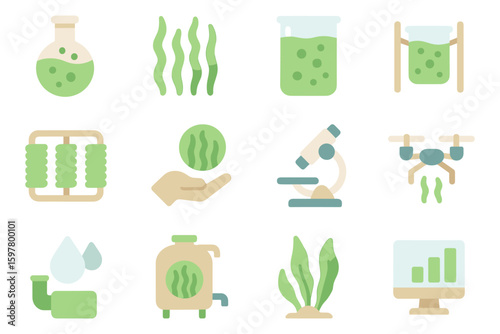 Science and technology in seaweed cultivation: vector illustration for educational design in flat style