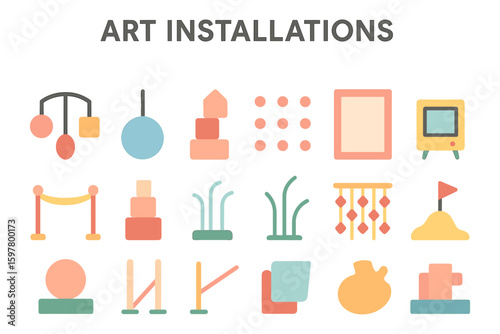 Art installations vector illustration for modern design projects in flat style