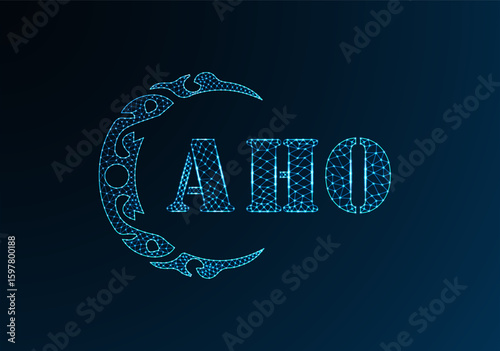 Low poly letter logo AHO design. AHO letter logo low poly vector design on blue color gradient background. AHO logo low poly design