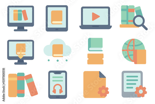Digital education vector illustration for online learning and e-books in flat style