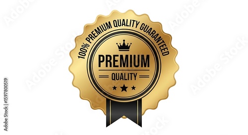 Premium quality guarantee badge gold emblem isolated on white background