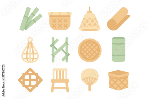 Bamboo and rattan decor vector illustration - flat design for home decor elements