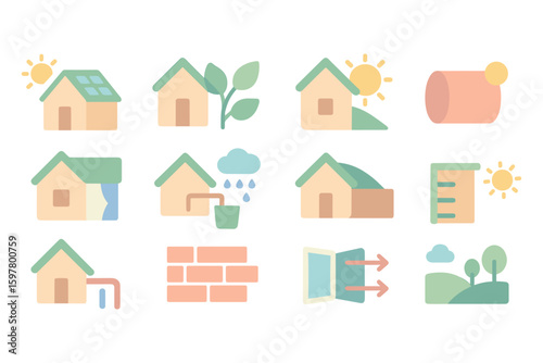 Eco-friendly housing concept vector illustration for sustainable living design in flat style