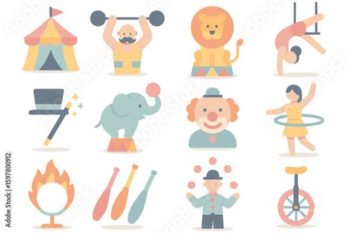 Colorful circus elements vector illustration for posters and cards in flat style