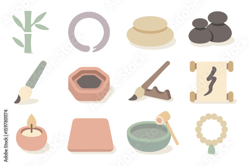 Zen elements vector illustration: minimalist design for wellness themes in flat style