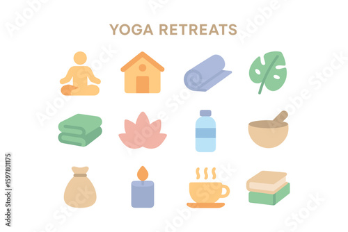 Yoga retreats icons vector illustration for wellness and relaxation design