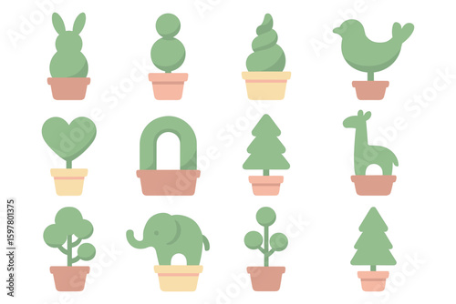 Topiary art vector illustration: nature-inspired design for creative projects in flat style