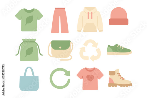 Sustainable streetwear icons vector illustration for eco-friendly fashion design