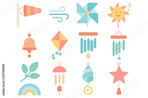 Wind-themed icons vector illustration for nature and weather design in flat style