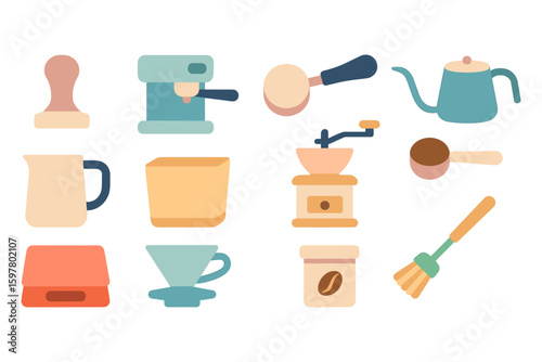 Barista tools vector illustration for cafe design in flat style
