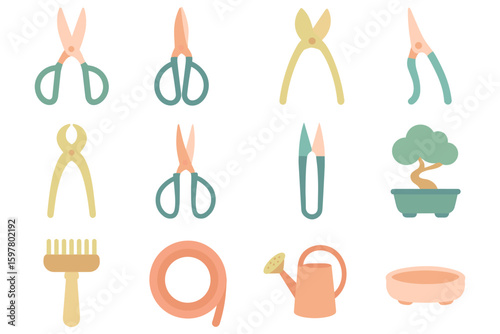 Bonsai tools vector illustration for gardening design in flat style