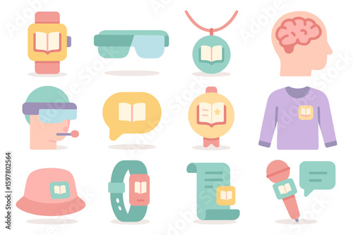 Wearable storytelling icons vector illustration – flat style for design and print