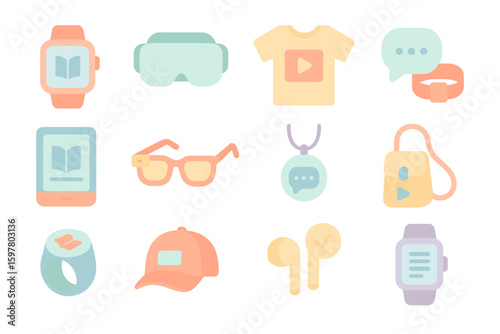 Wearable storytelling icons vector illustration for print and digital design in flat style