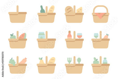 Wallpaper Mural Picnic basket icons vector illustration: summer design for print in flat style Torontodigital.ca
