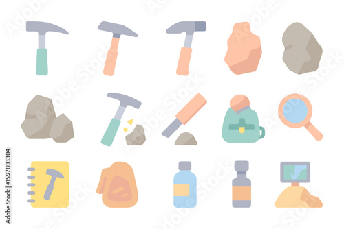 Minimalist geology icon set vector illustration for educational and scientific design