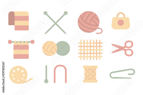 Cozy scarf knitting vector illustration for craft enthusiasts in flat design