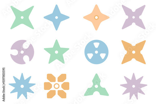 Colorful throwing stars vector illustration for design and decor in flat style
